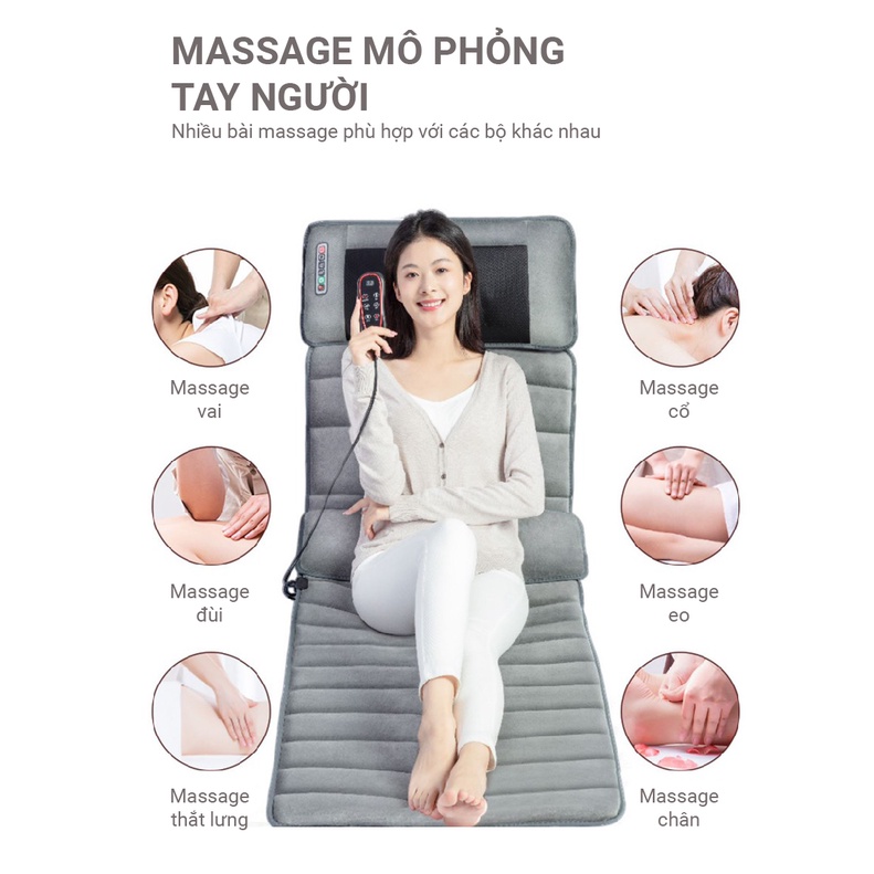 Nệm massage toàn thân VISPO VP-N20N giúp giảm đau mỏi, lưu thông khí huyết - Có gối massage hồng ngoại cổ vai gáy