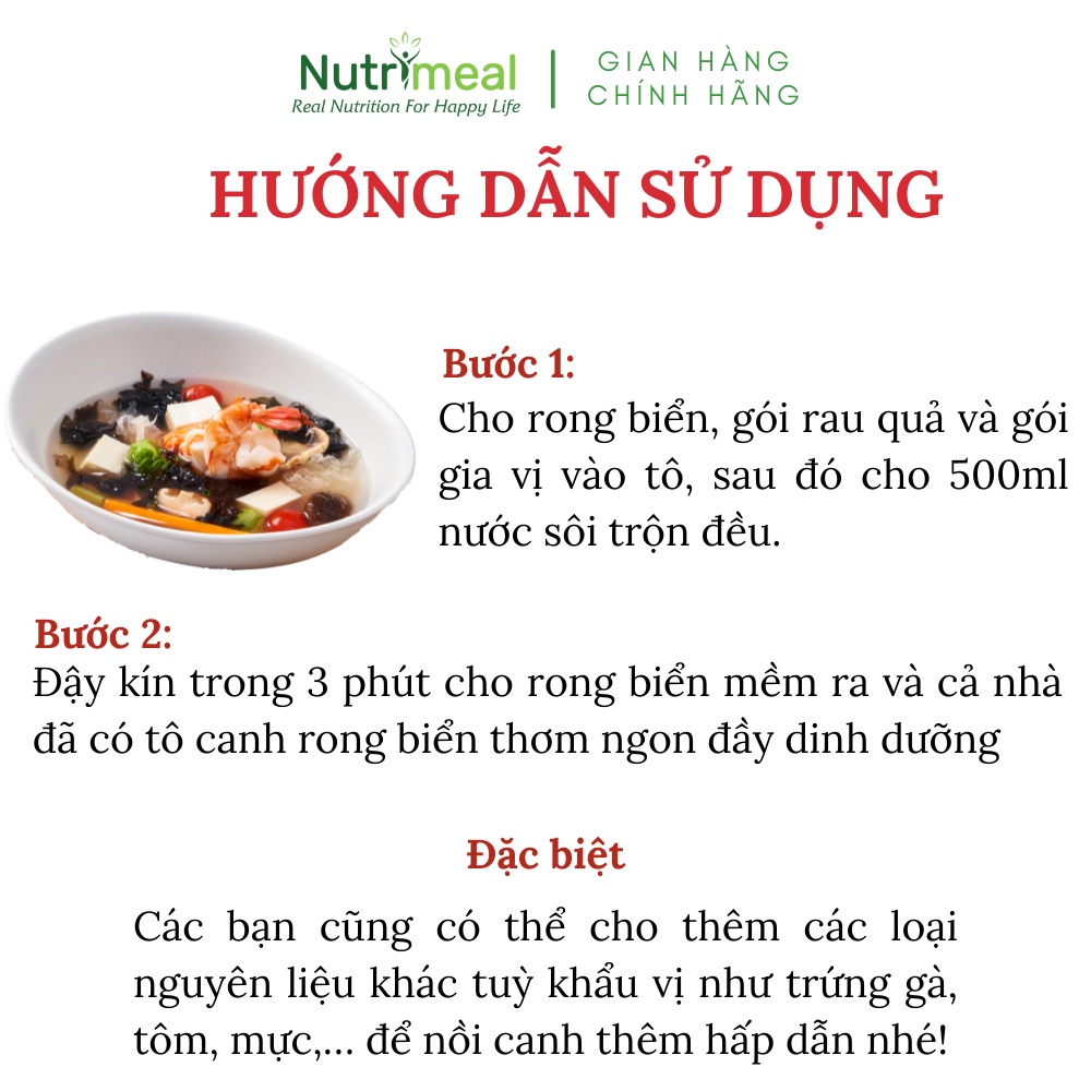 Hộp 10 Gói Canh Rong Biển Hải Sản Ăn Liền Nutrimeal 18gr/ Gói/ 12 Người Dùng