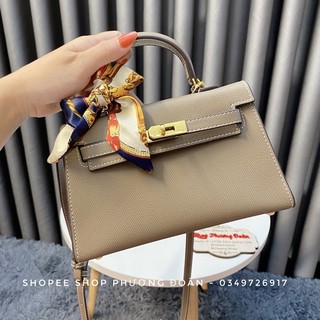 [KELLY22cm]Túi da sần size đáy túi 22cm K hộp khoá đồng