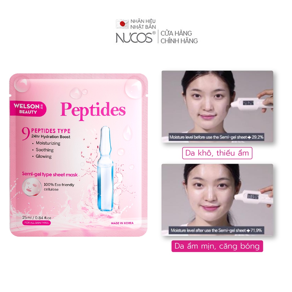 [Mã FMCGMALL -8% đơn 250K] Combo 2 Miếng Mặt Nạ Peptides Dưỡng Ẩm Căng Bóng Da Welson Beauty 2 miếng x 25ml