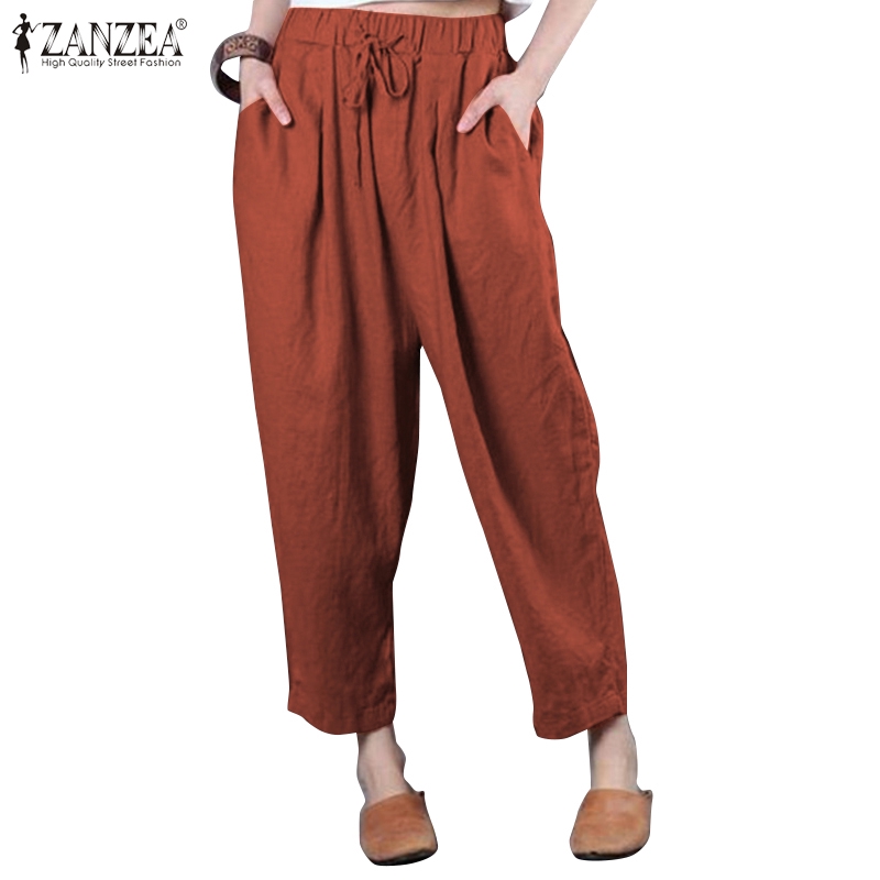 Quần Dài ZANZEA Ống Rộng Lưng Thun Màu Trơn Thời Trang Cho Nữ