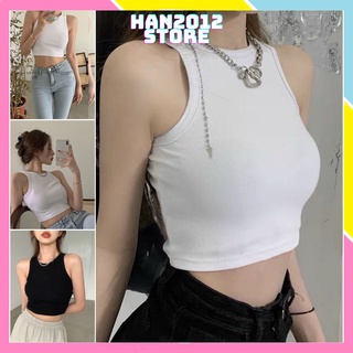 Áo Croptop Sát Nách Cổ Tròn Màu Trơn Thời Trang Mùa Hè Cho Nữ