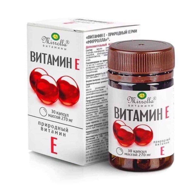 Vitamin e Đỏ Nga 270mg MIRROLLA ❤️CHÍNH HÃNG👍 Viên uống trắng da Giúp Trống Lão Hóa, Làm Đẹp Da, Giúp Da Căng Bóng