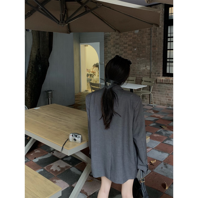 「MOTEL7」 Cao Cấp Cảm Giác ~ Áo Blazer Xám Dáng Rộng Thiết Kế Đơn Giản Thời Trang Mùa Thu Phong Cách Niche Mới Cho Nữ