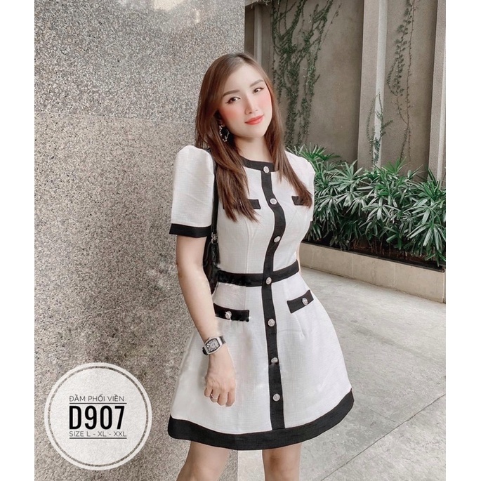 Bigsize Đầm viền phối nút 55-95kg