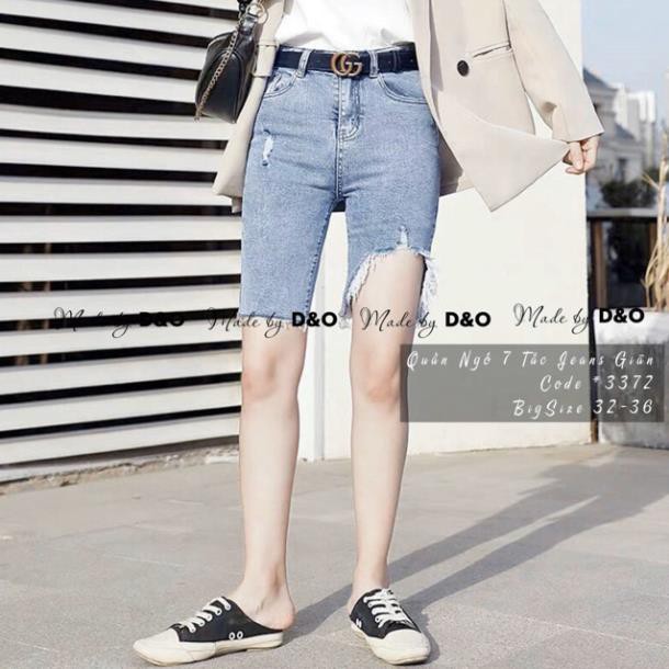 Quần Bò Co Giãn 7 Tấc / Quần Bò Lửng Size Đại Giãn - Quần Jeans Ngố Big Size 32~36 Lưng Cao ་