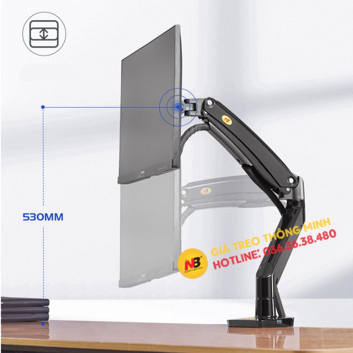 Giá treo màn hình máy tính NB F100A 22 - 35 inch - Arm Treo Màn Hình F100A [Cao cấp hơn Human Motion T6 / T7]