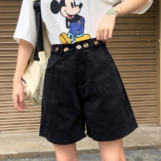 Quần Đùi Nhung Kẻ Màu Xanh Lá Phong Cách Retro