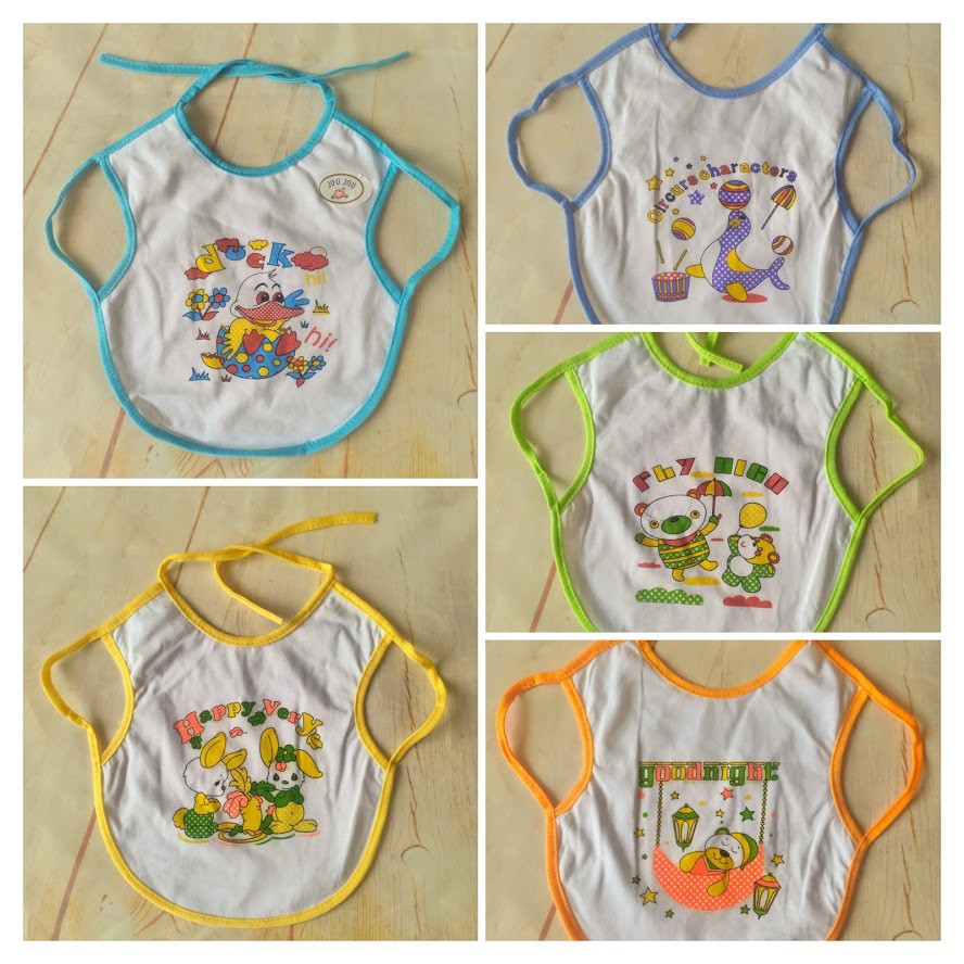 Set 5 Yếm cột xỏ tay mặt sau có NI LÔNG cho bé sơ sinh