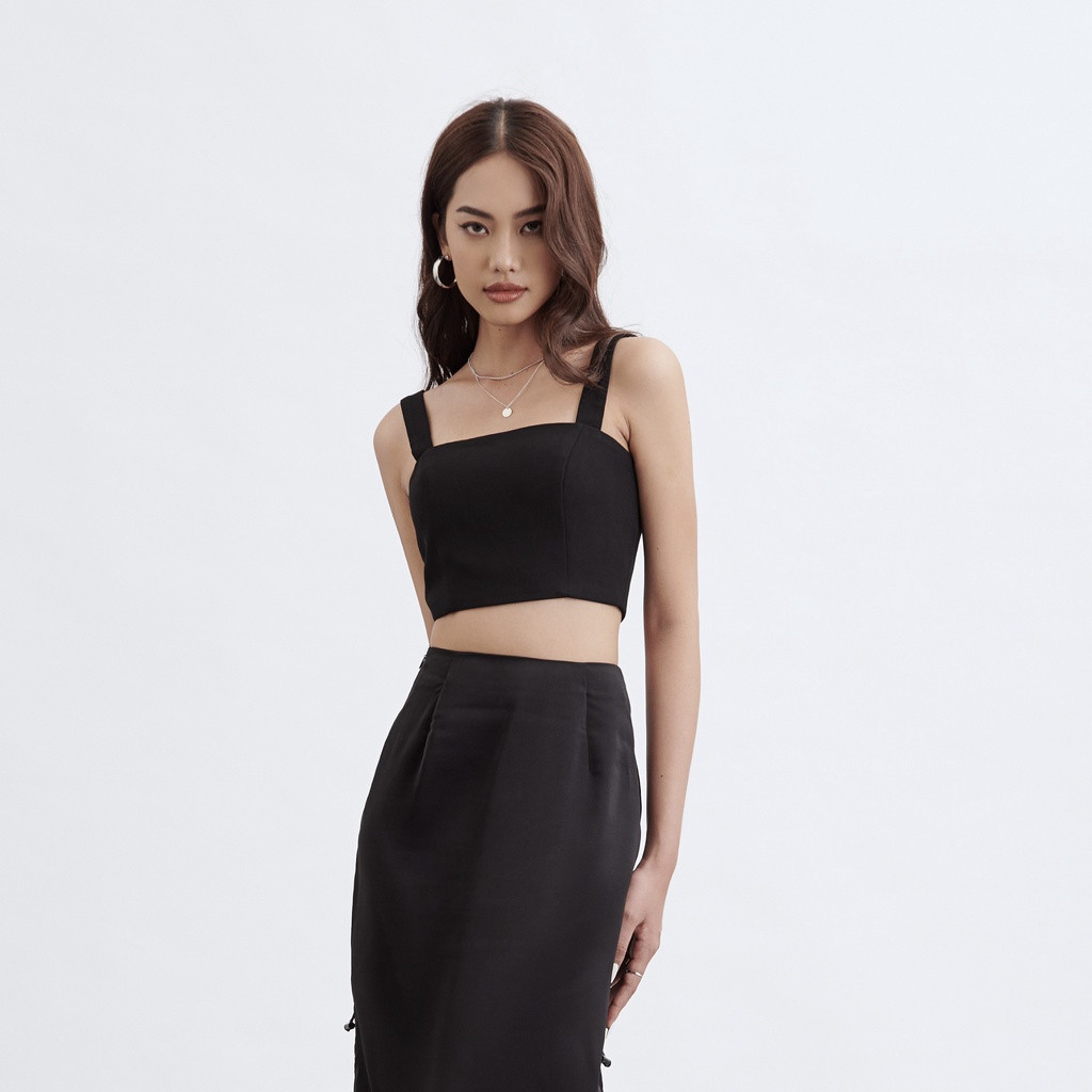 ☎♀Áo 2 Dây Bản To Croptop Kéo Khóa Lưng Cao Cấp Đen và Trắng - HOO DESIGN