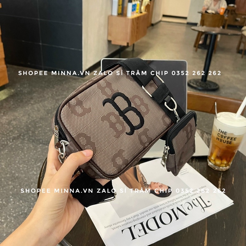 Sét túi đeo chéo phong cách thể thao logo thêu bản màu cam mẫu mới