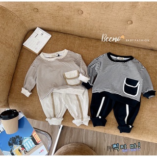Bộ cotton beemo kẻ túi hộp 3 màu size 80 - 130