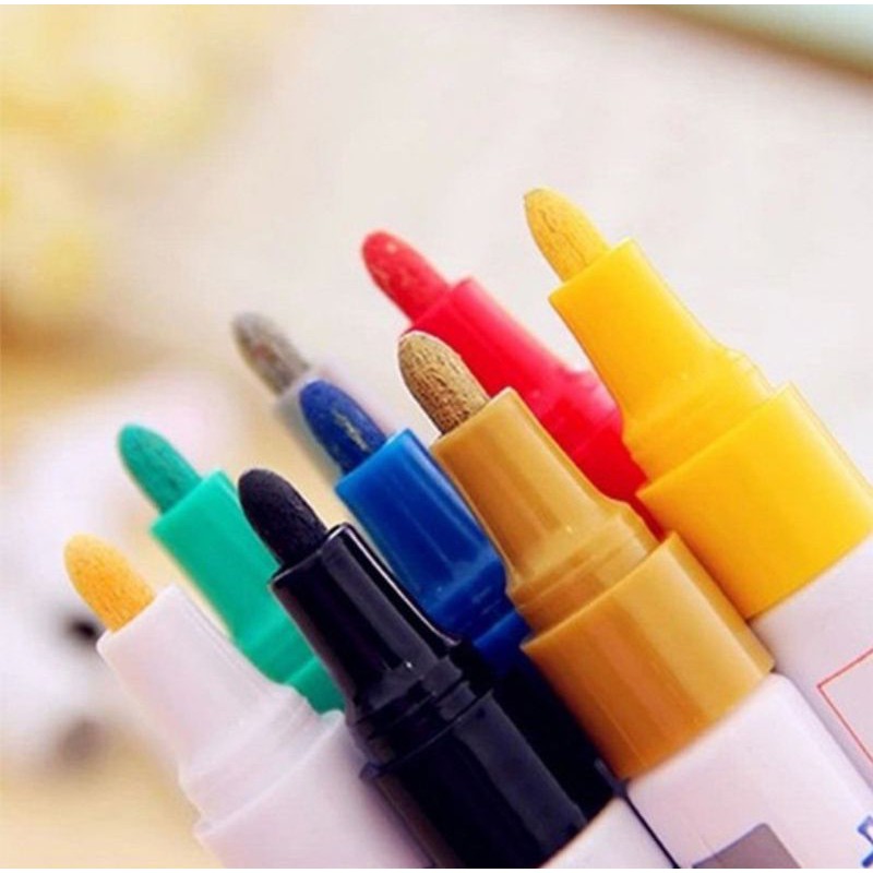 Set 12 Bút Lông Đánh Dấu Lốp Xe Hơi Bằng Cao Su Màu Trắng Chống Thấm Nước Thân Thiện Với Môi Trường