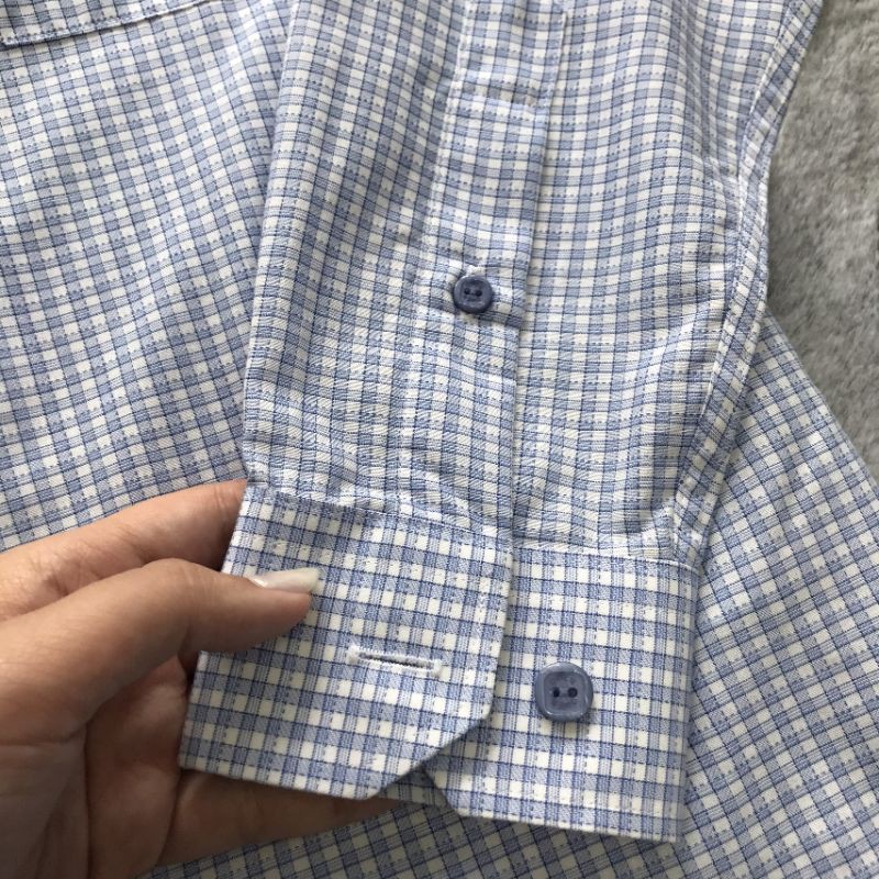 Áo Sơ Mi Nam Tay Dài Owen AS20840DT Dáng Slim Fit Màu Trắng Kẻ Caro Xanh