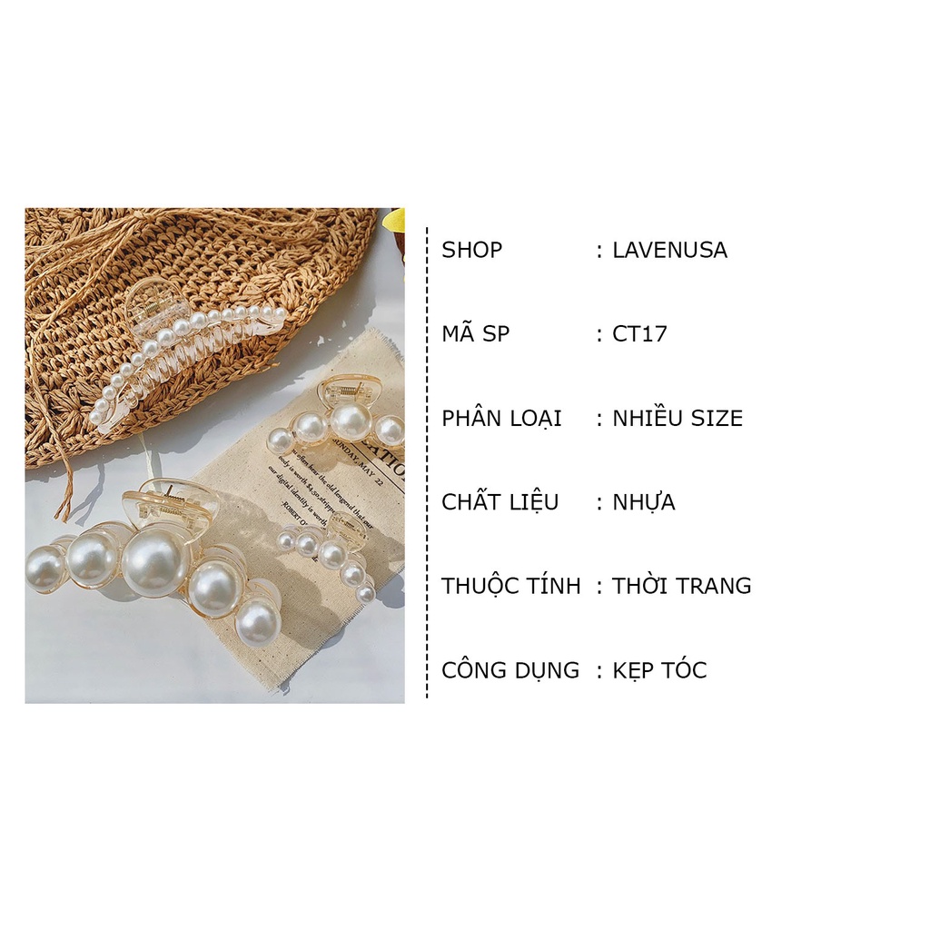 Kẹp tóc càng cua cao cấp nhựa đính ngọc trai nhân tạo thời trang LAVENUSA CT17
