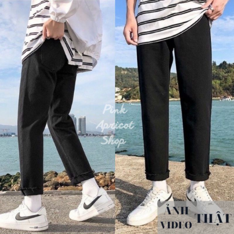 Quần vải jean bò baggy nam quần jean bò baggy đen nam phong cách Hàn Quốc Pink Apricot Shop | BigBuy360 - bigbuy360.vn