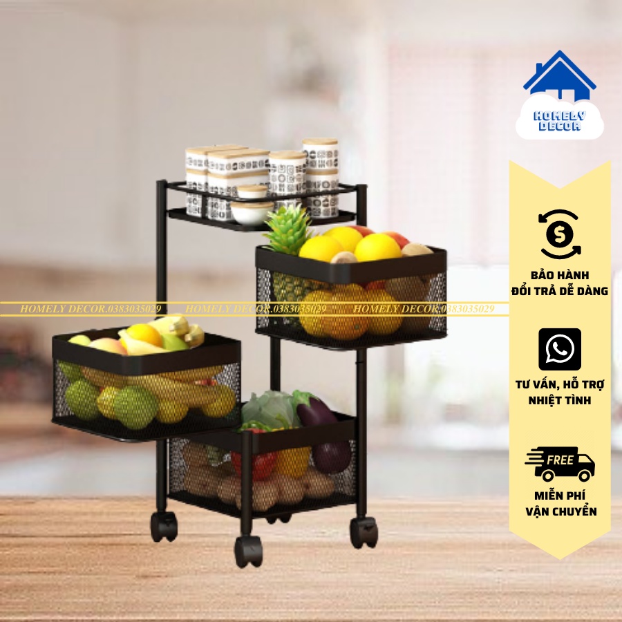 FREESHIP 🆓 Kệ Sắt Vuông Xoay 360* - 3 TẦNG - Chất Liệu Thép Không Gỉ Có Bánh Xe Di Chuyển Hàng Xuất Khẩu