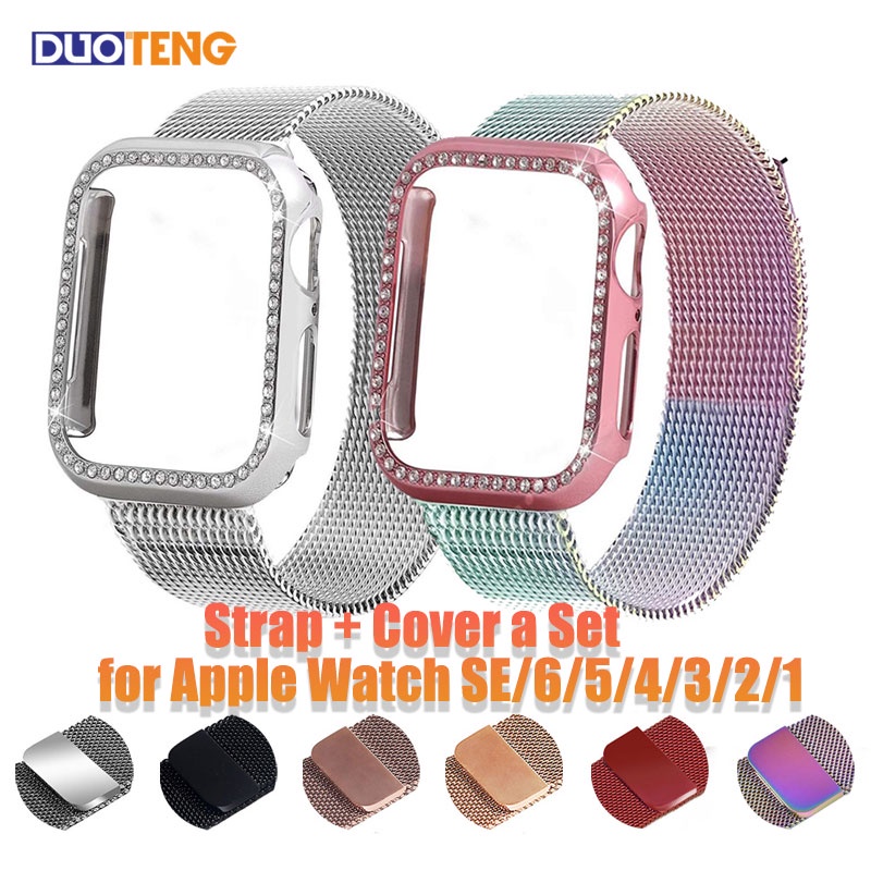 Dây Đeo Thép Không Gỉ Và Nắp Bảo Vệ Đồng Hồ Cho Apple Watch Se 6 5 4 3 2 1 38 / 40 / 42 / 44mm