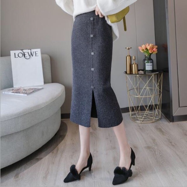 Chân váy len dạ xẻ trước cho nữ
