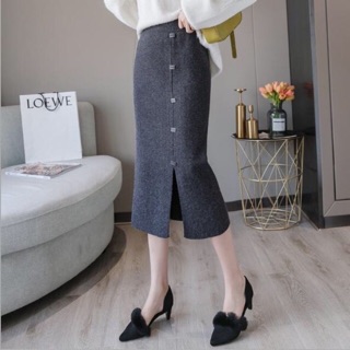 Chân váy len dạ xẻ trước cho nữ