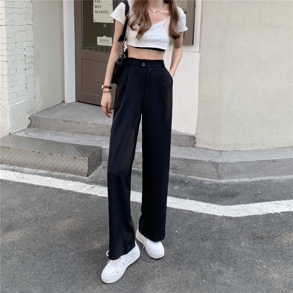 Quần ống rộng suông khoá trước dài 96cm