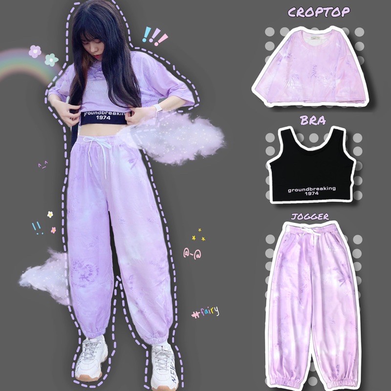 [ SALE 20% ] Set áo croptop + quần + bra