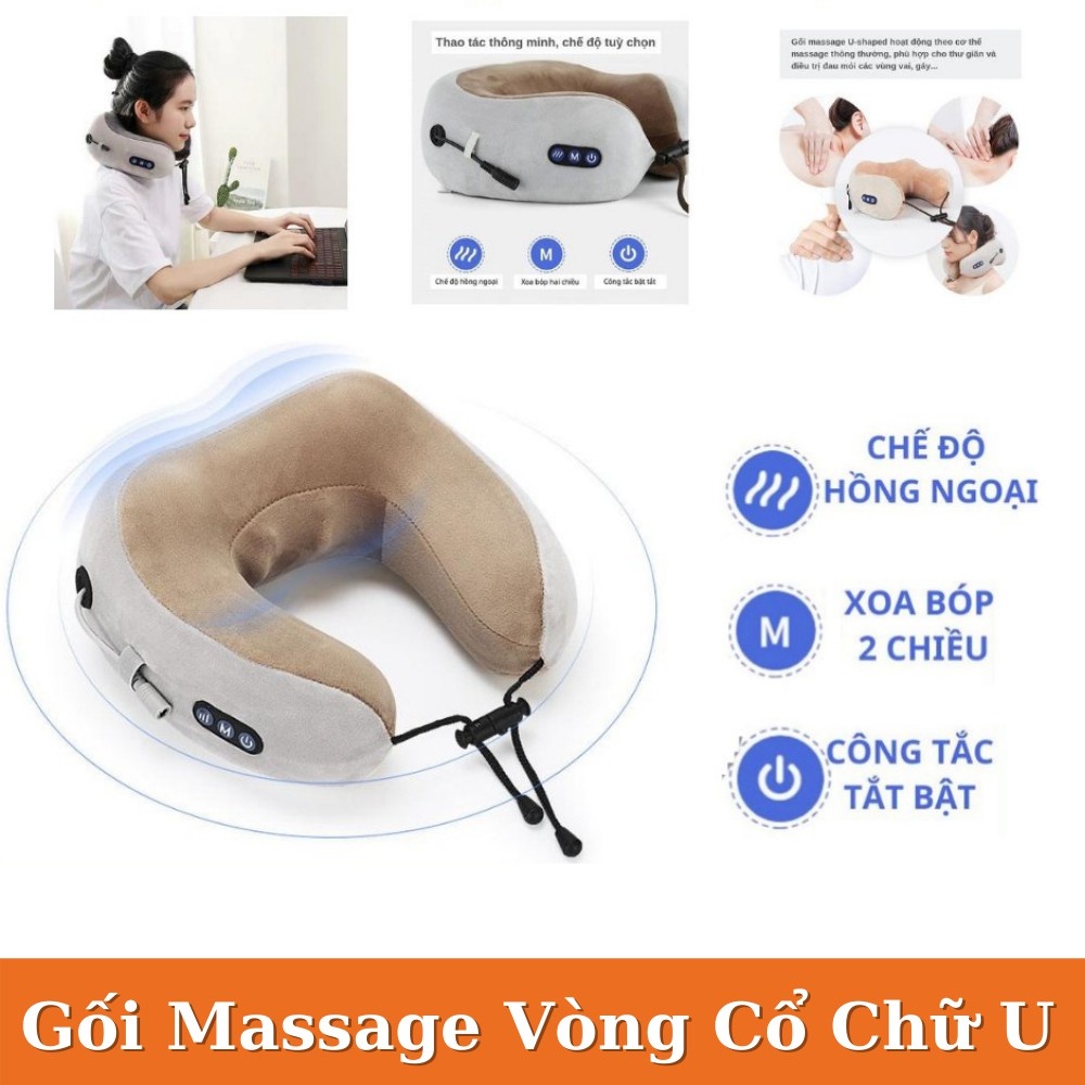 Gối massage cổ vai gáy hồng ngoại 8 bi cao cấp công nghệ Nhật Bản, máy mát xa toàn thân đa chức năng