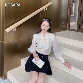 Áo sơ mi dài tay cổ nơ Rosara phụ kiện A558
