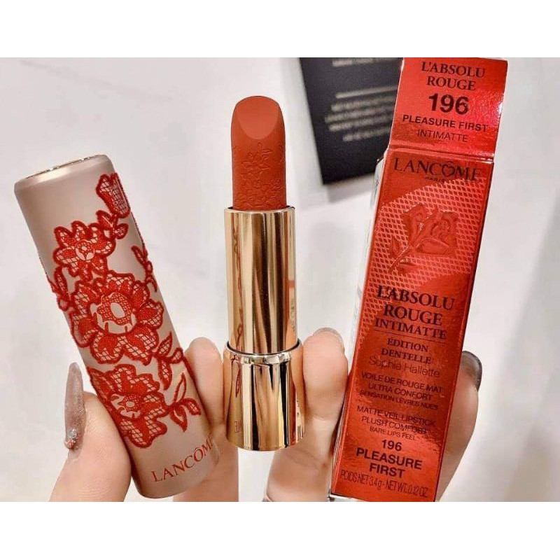 Son Lancome L'absolu Rouge Intimatte bản limited mới nhất vỏ hoa thêu với 3 màu siêu đẹp