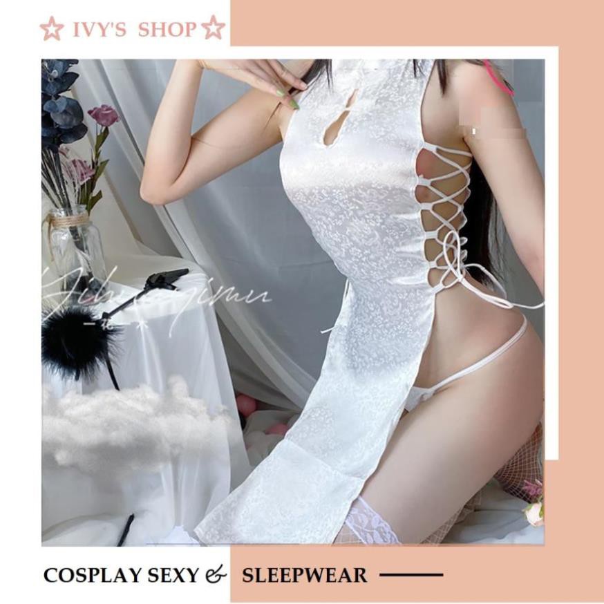 Bộ đồ ngủ cosplay sexy cô gái thượng hải, Sườn xám dáng dài đan dây 2 bên hông siêu gợi cảm - Mã SXD120 | BigBuy360 - bigbuy360.vn