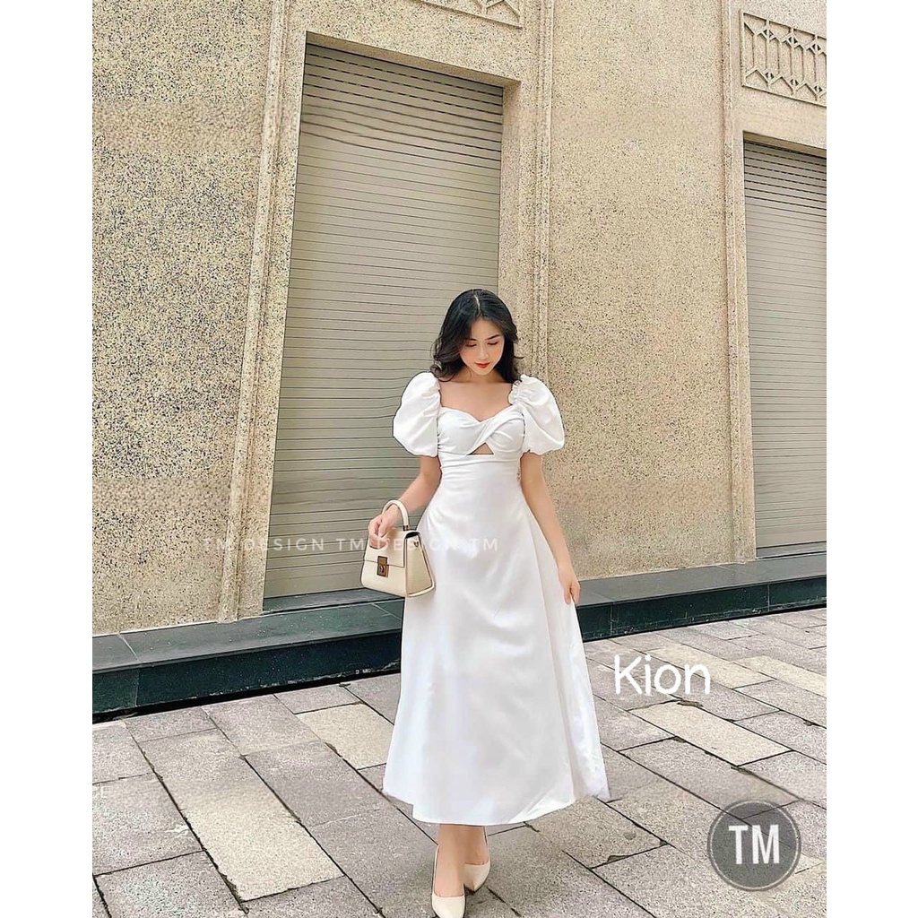 [10.10 Sale Freeship] Đầ maxi cổ vuống tay phông xoắn ngực dáng dài xòe khoét eo , đầm dự tiệc sang chảnh tôn dáng