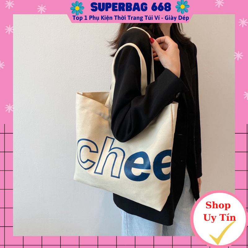Túi tote vải đeo chéo vanvas dáng vuông hoạ tiết chữ 281