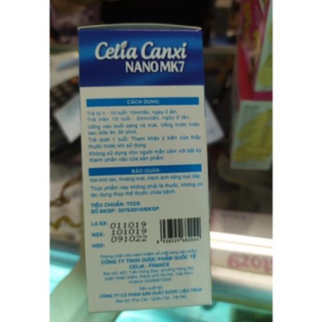 Celia Canxi Nano MK7 Bổ sung canxi vitamin D3 cho cơ thể hỗ trợ sự phát triển chiều cao hộp 20 ống