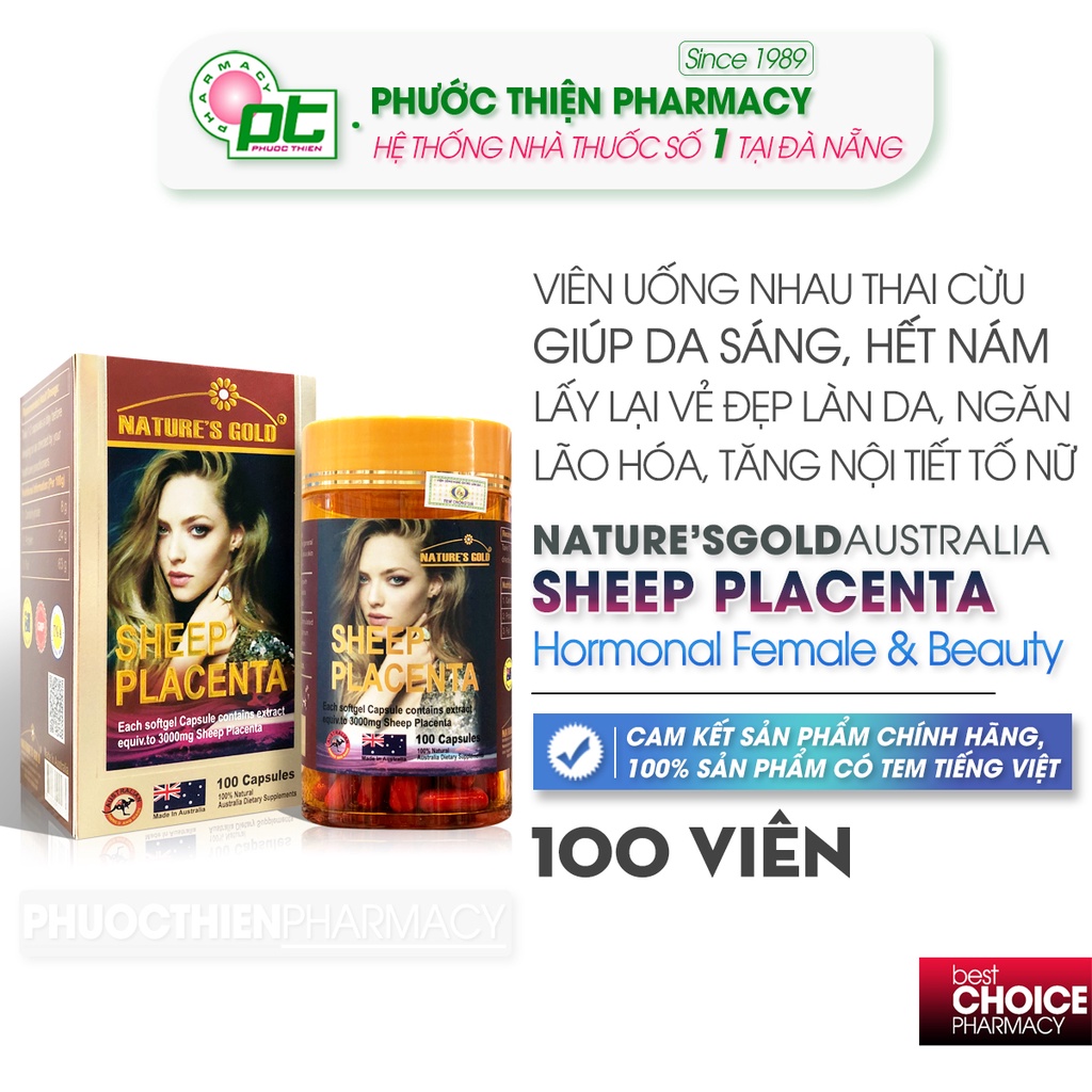 Viên uống nhau thai cừu Sheep Placenta Nature's Gold Lọ 100 Viên - Hỗ trợ làm đẹp da, mờ nám, cải thiện nội tiết tố nữ