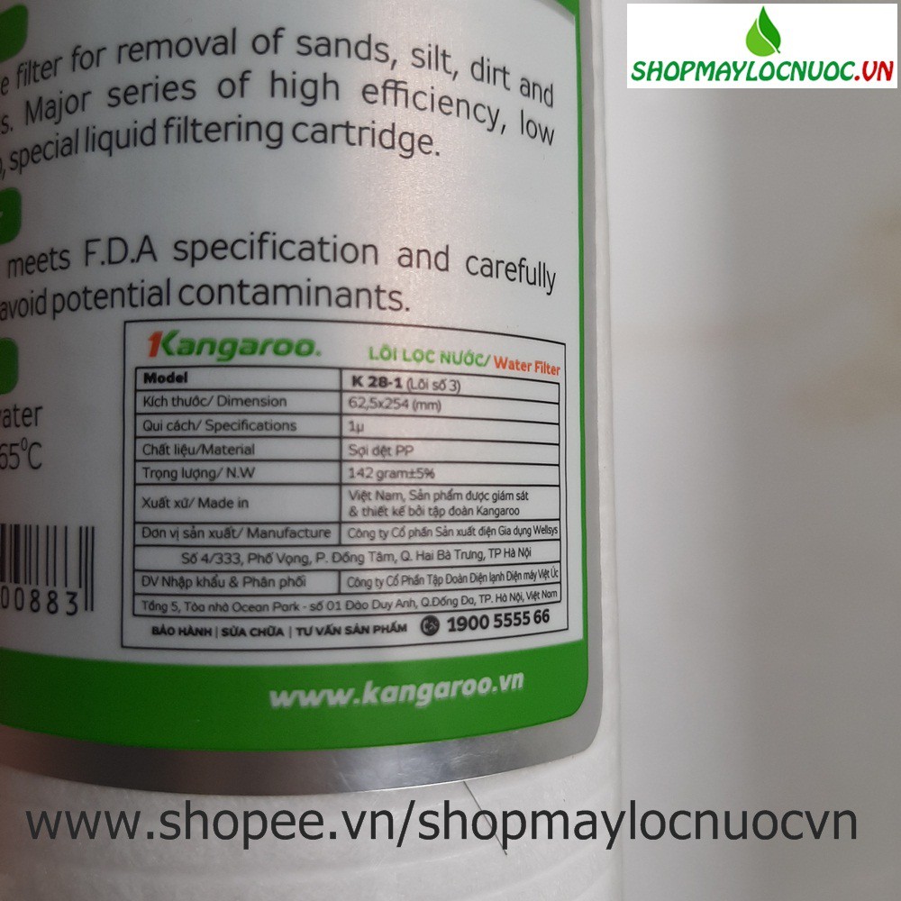 Lõi lọc nước Kangaroo số 3 -  PP 1 micron - Phụ kiện máy lọc nước Kangaroo – ShopMayLocNuocVN | BigBuy360 - bigbuy360.vn