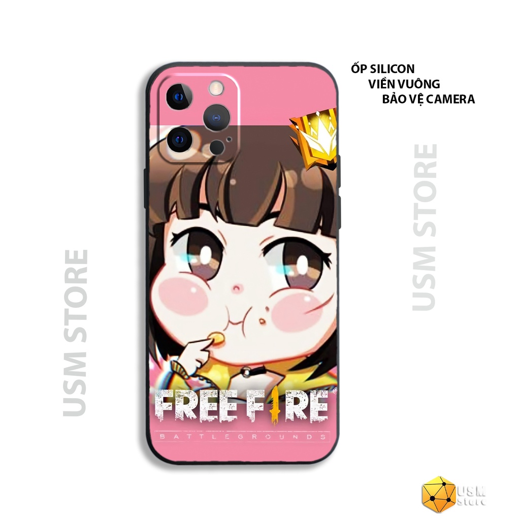 Ốp lưng iphone 11/11Pro/11Promax/12/12Mini/12 Pro/12 Promax/13/13 Pro/13 Promax/13Mini viền đen, in hình Free fire