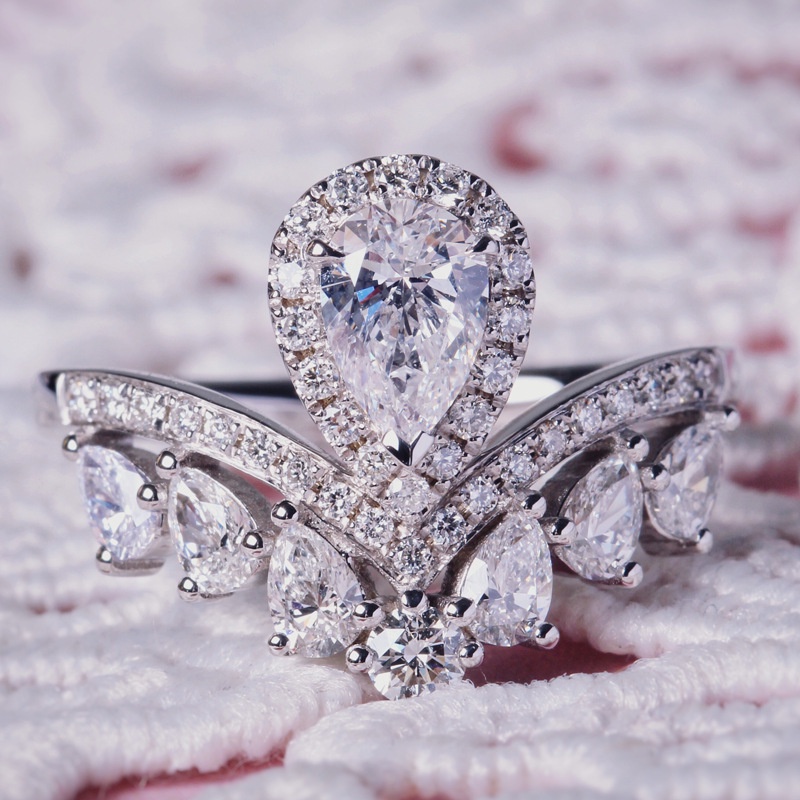 Nhẫn Bạch Kim Hình Giọt Nước Đính Đá Kim Cương Vàng Sang Trọng Thời Trang Xu Hướng Cá Tính