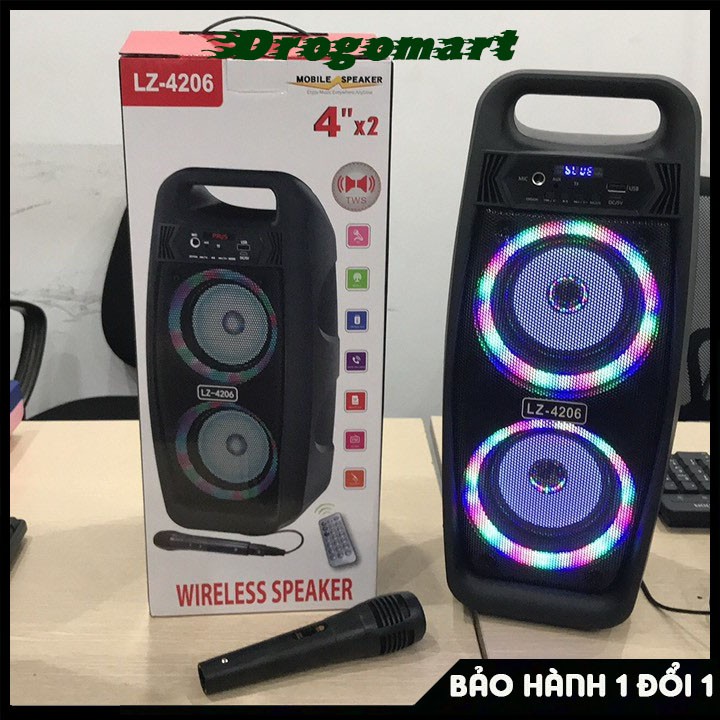 Loa hát karaoke bluetooth di động LZ4206 công suất lớn 2 loa và có bass - Tặng kèm Micro