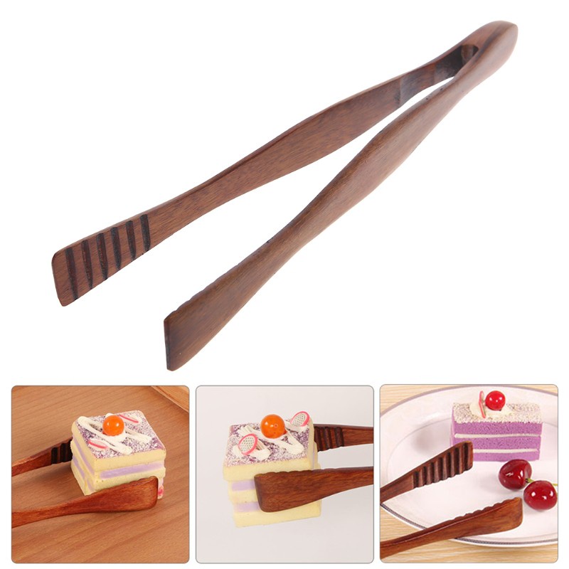 VA   Natural Wooden Food Tongs Toast Bacon Steak Pastry Clamp Bread Clip Kitchen Tool