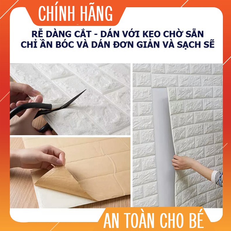 fo555 Xốp dán tường giả gạch 3D - Trắng - Khổ lớn 70x77- shop