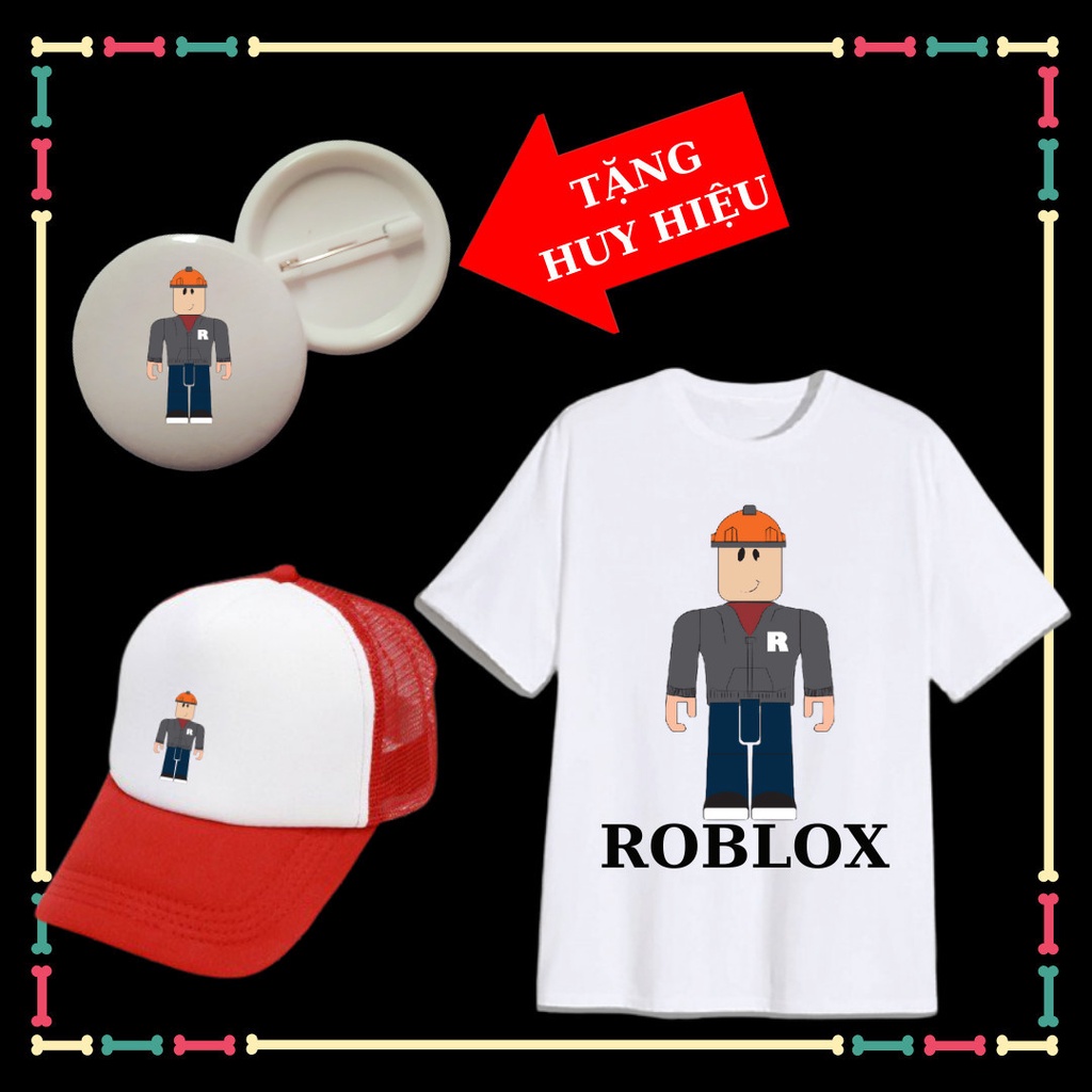 Áo thun bé trai Roblox siêu ngầu, vải chất, đủ size áo từ 10kg đến 90kg, mũ lưỡi trai bé trai, kèm huy hiệu dễ thương