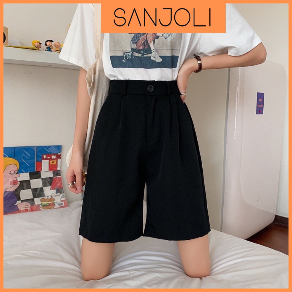 Quần Lửng Nữ Ống Rộng Hàn Quốc SANJOLI Sooc Đùi Lửng Culottes Ngố Màu Đen Đẹp Mặc Nhà Vải Thun Tuyết Mưa QD006