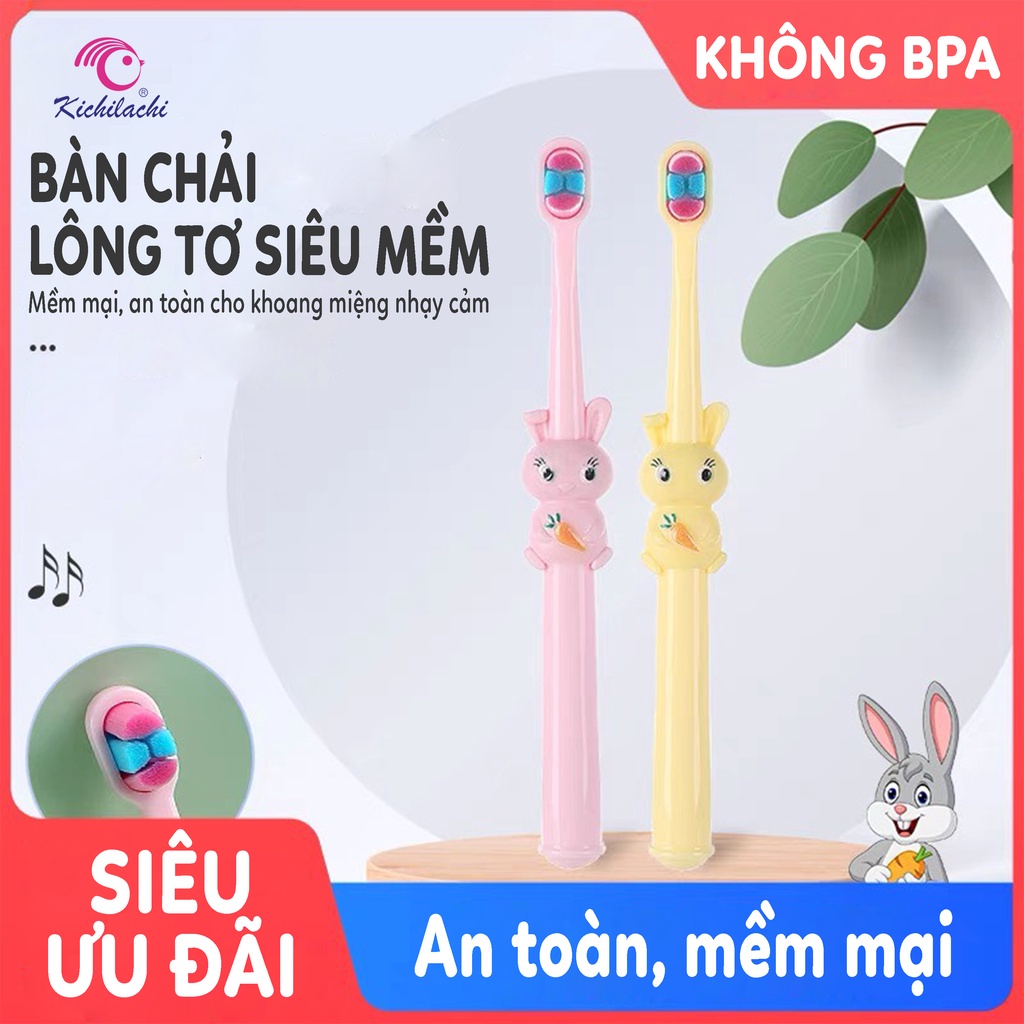 Bàn chải đánh răng cho bé, bàn chải đánh răng lông mềm Kichi hình thỏ dễ thương cho bé từ 2-5 tuồi - Shop Mẹ Khoai