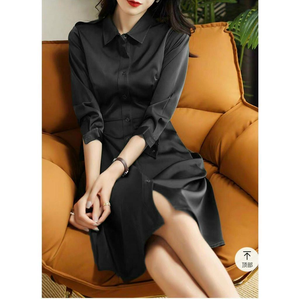 Đầm xòe tay dài cổ sơ mi