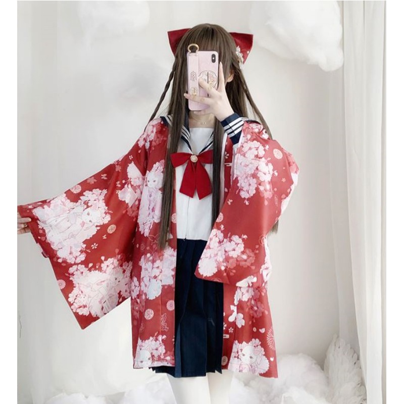 (CÓ SẴN) Áo khoác Kimono Haori Thỏ Cầu Nguyện Nhật Bản