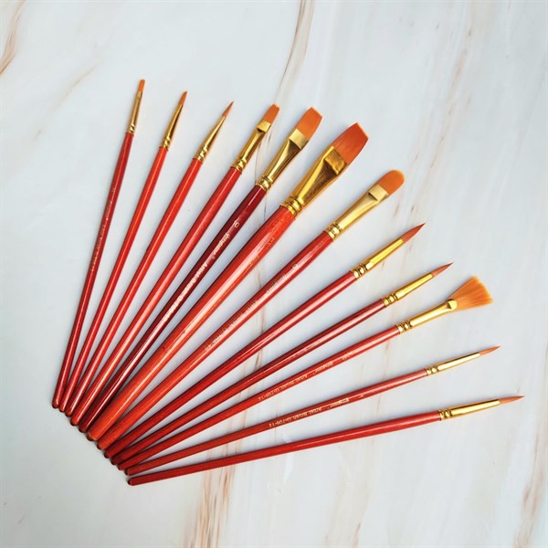 Bộ Cọ 12 Cây Chuyên Dụng Giorgione Tô Vẽ Tranh Sơn Dầu, Màu Nước, Màu Acrylic - Màu Đỏ