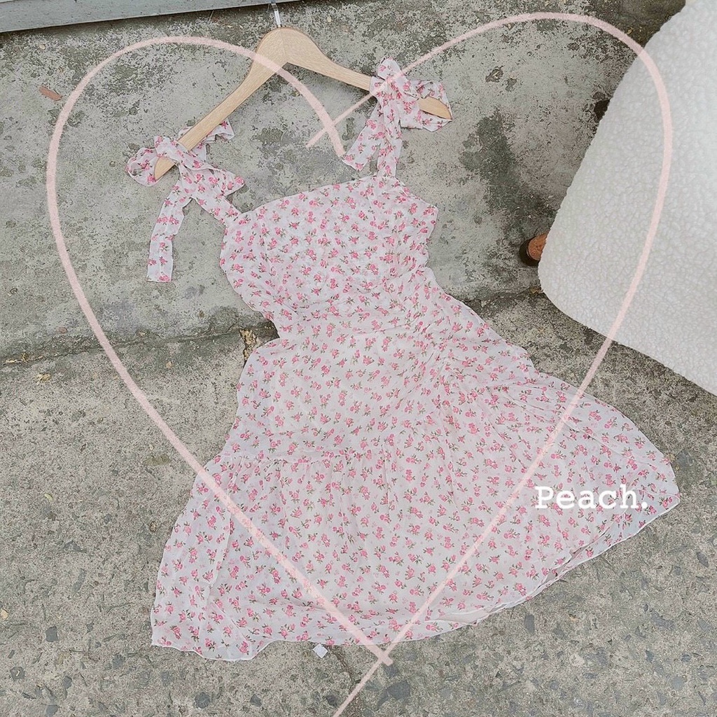 Váy hoa nhí 2 dây 𝒄𝒐̣̂𝒕 𝒏𝒐̛ 𝒏𝒉𝒖́𝒏 𝒆𝒐