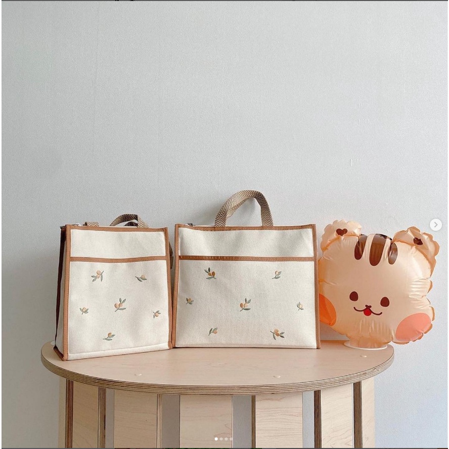 Túi Đựng Tã Lót Xe Đẩy Em Bé Chất Liệu Cotton Thêu Họa Tiết Phong Cách Hàn Quốc Mới