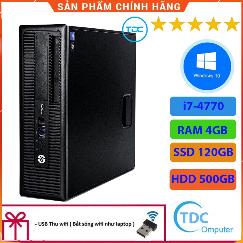 Case máy tính để bàn HP 400G1/600G1 CPU core  i7-4770  Ram 4GB SSD 120GB+HDD 500GB  Tặng USB thu Wifi