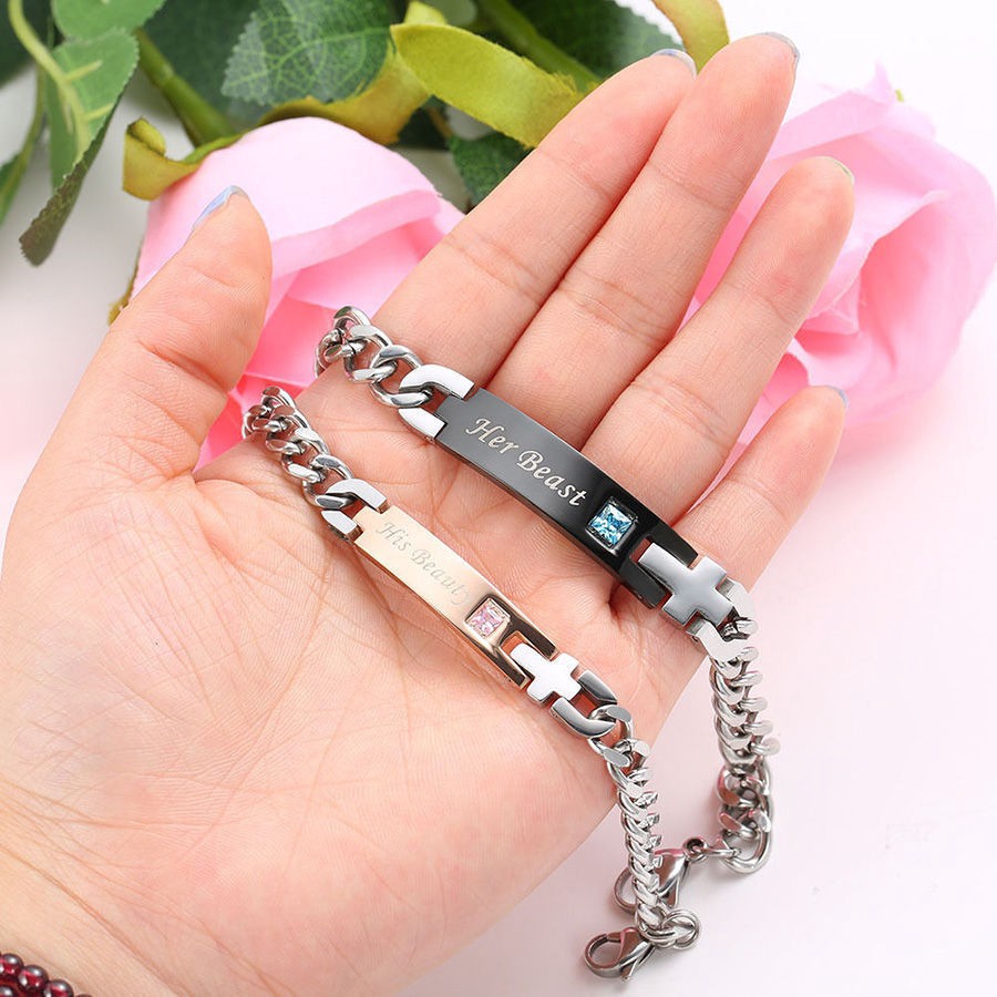 1 Cặp Vòng Tay Bằng Hợp Kim In Chữ Her King His Queen Cho Cặp Đôi